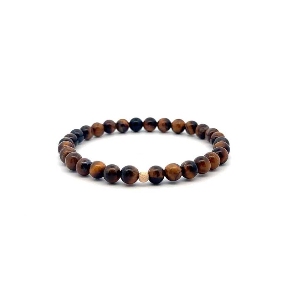 Gemstones Tiger's Eye 6mm Stretchable Bracelet 14k Gold Bead Charm Stardust
